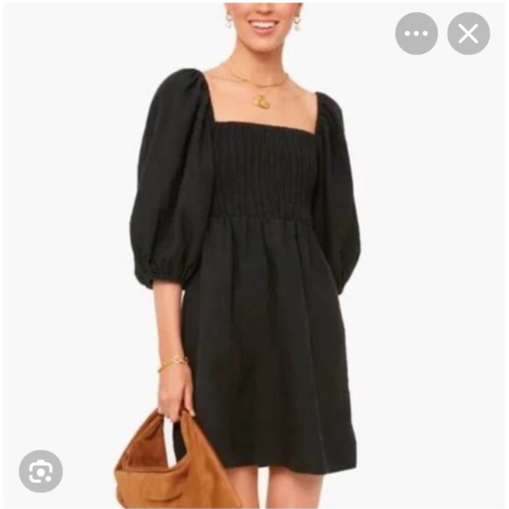 NWT J. Crew Broken In Babydoll Black Puff-Sleeve Smocked Mini Dress, S